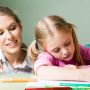 Homeschooling mom and child